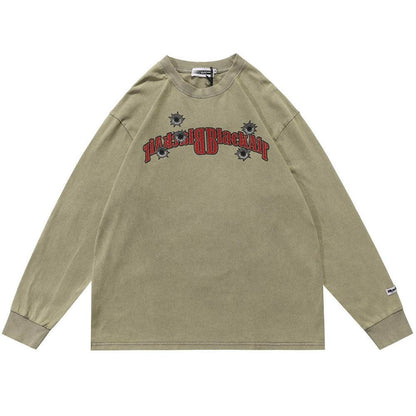 Round Neck Long Sleeve T-shirt For Men Khaki MuddyStock