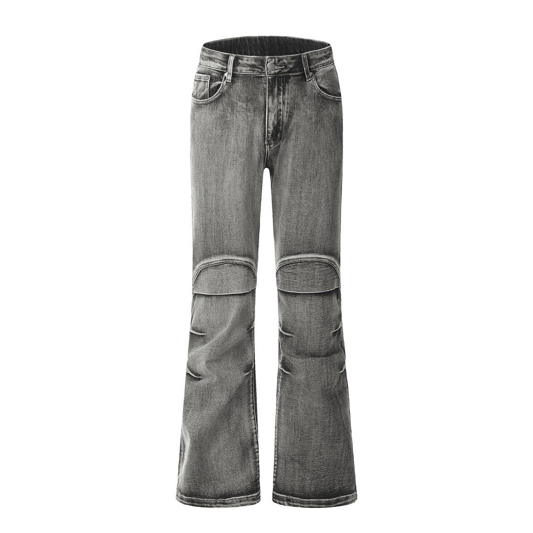 Vintage washed distressed jeans with pleats Gray