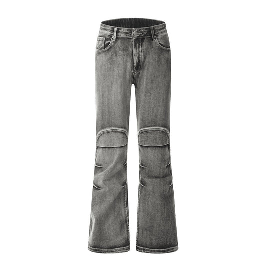 Vintage washed distressed jeans with pleats Gray