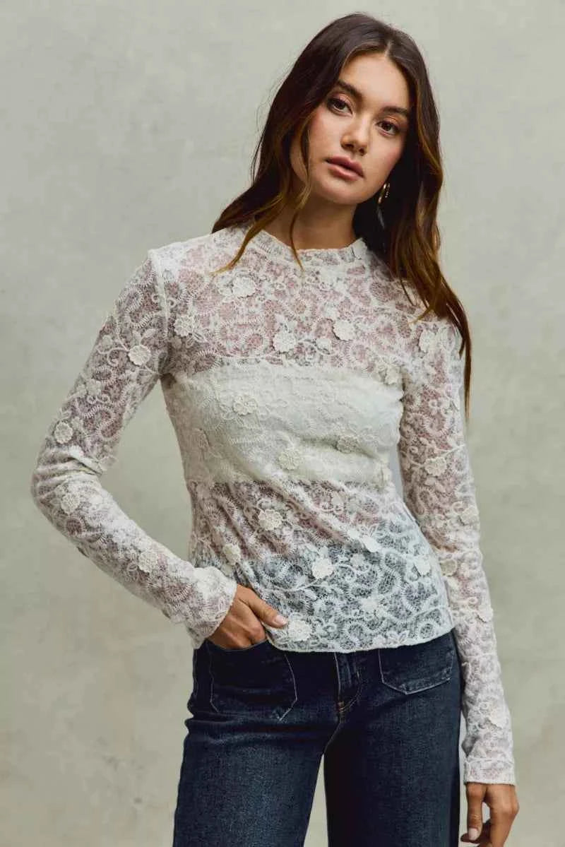Lace Long Sleeve Floral Layering Top Trendsi