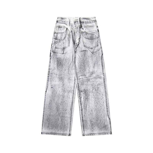 Wash and tie dye straight leg loose jeans for women | MuddyStock Originals White MuddyStock