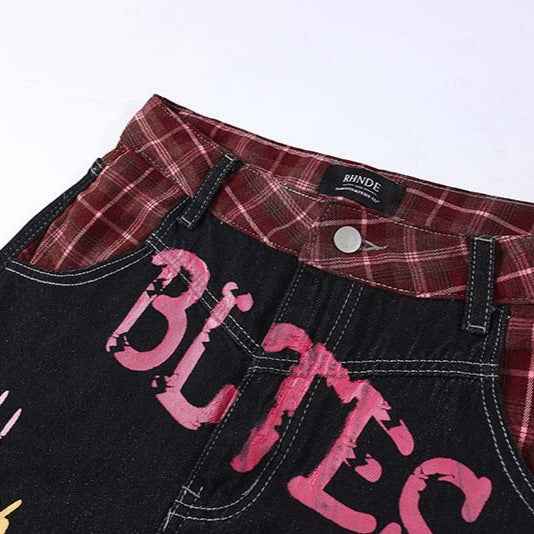Flower letter graffiti printed denim shorts