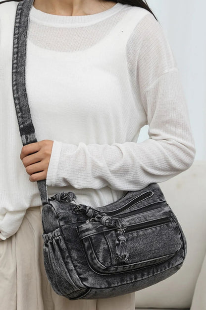 Adjustable Strap Denim Crossbody Bag For Women