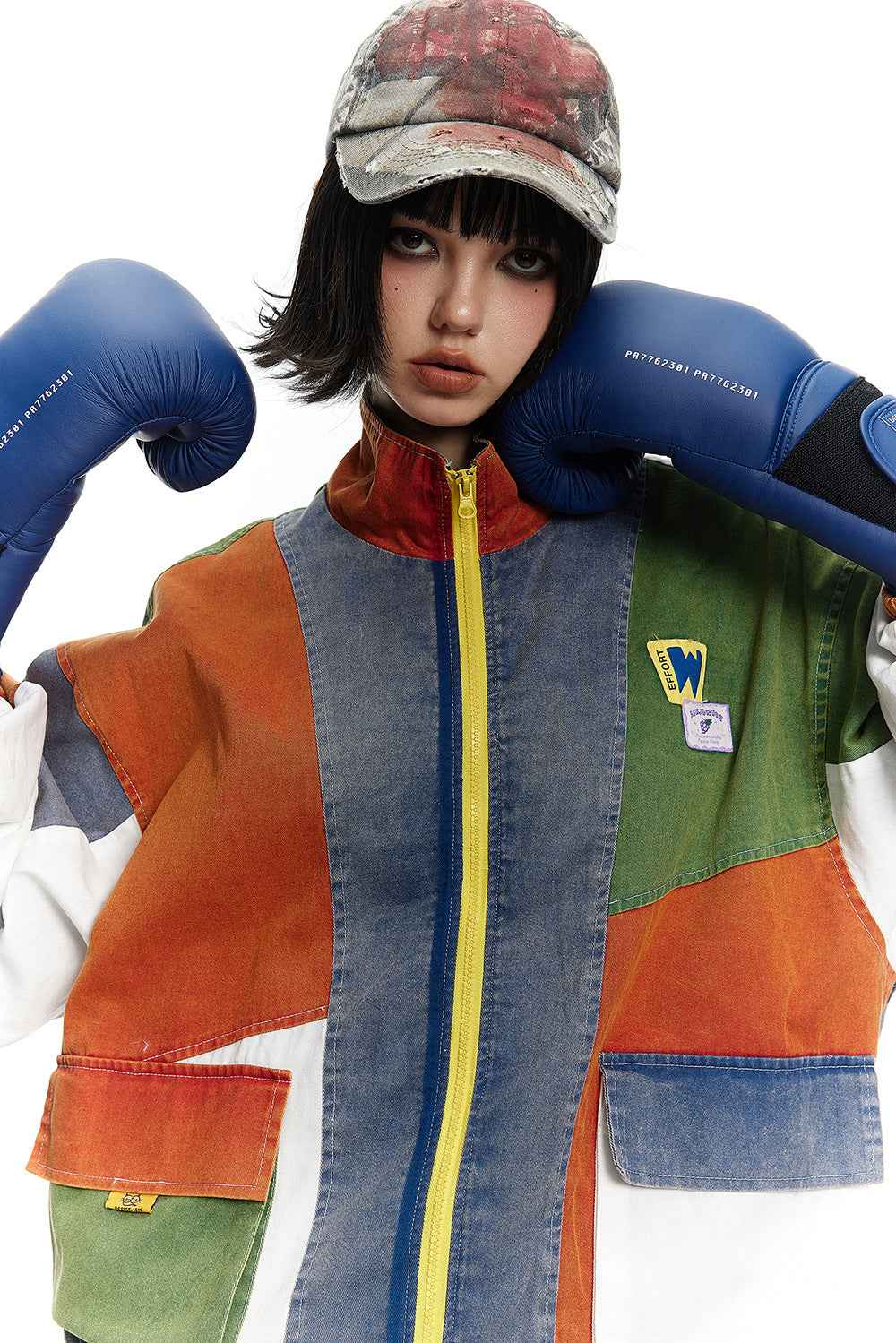 Irregular Color Contrast Patchwork Jacket For Women MuddyStock