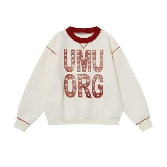 Loose Letter Print Crew Neck Sweatshirt for Women | MuddyStock Originals Apricot MuddyStock