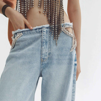 Women's Low-Waist Washed Straight-Leg Jeans