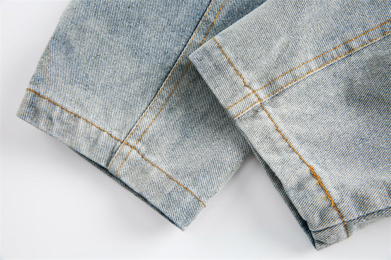 Women's Vintage Distressed Plate Buckle Polo Collar Jacket