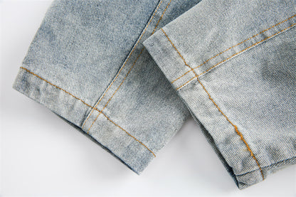 Women's Vintage Distressed Plate Buckle Polo Collar Jacket