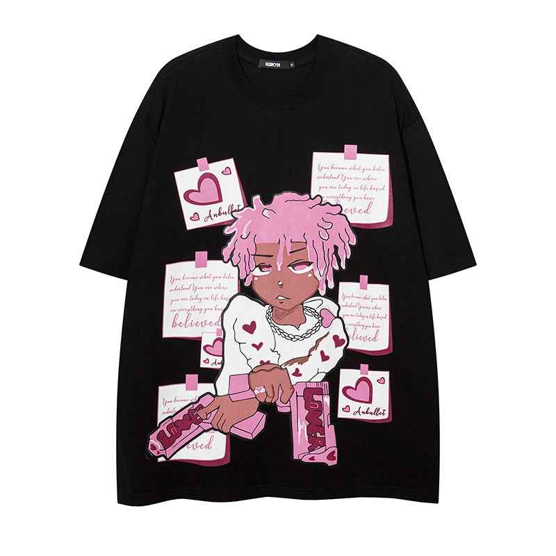 Anime character printed short sleeved shirt