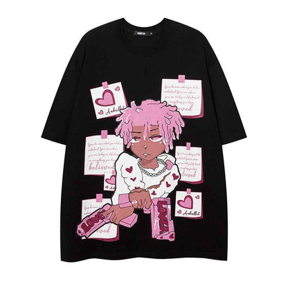 Anime character printed short sleeved shirt