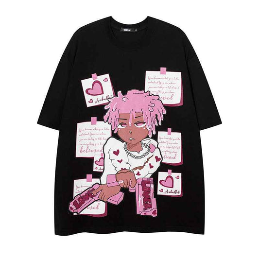 Anime character printed short sleeved shirt