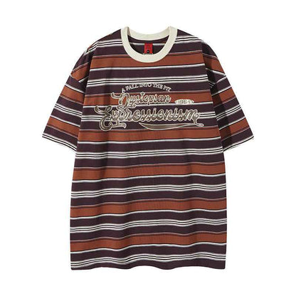 Summer New Letter Print Stripe Color Block Short Sleeve T-Shirt For Men And Women | MuddyStock Originals Khaki MuddyStock