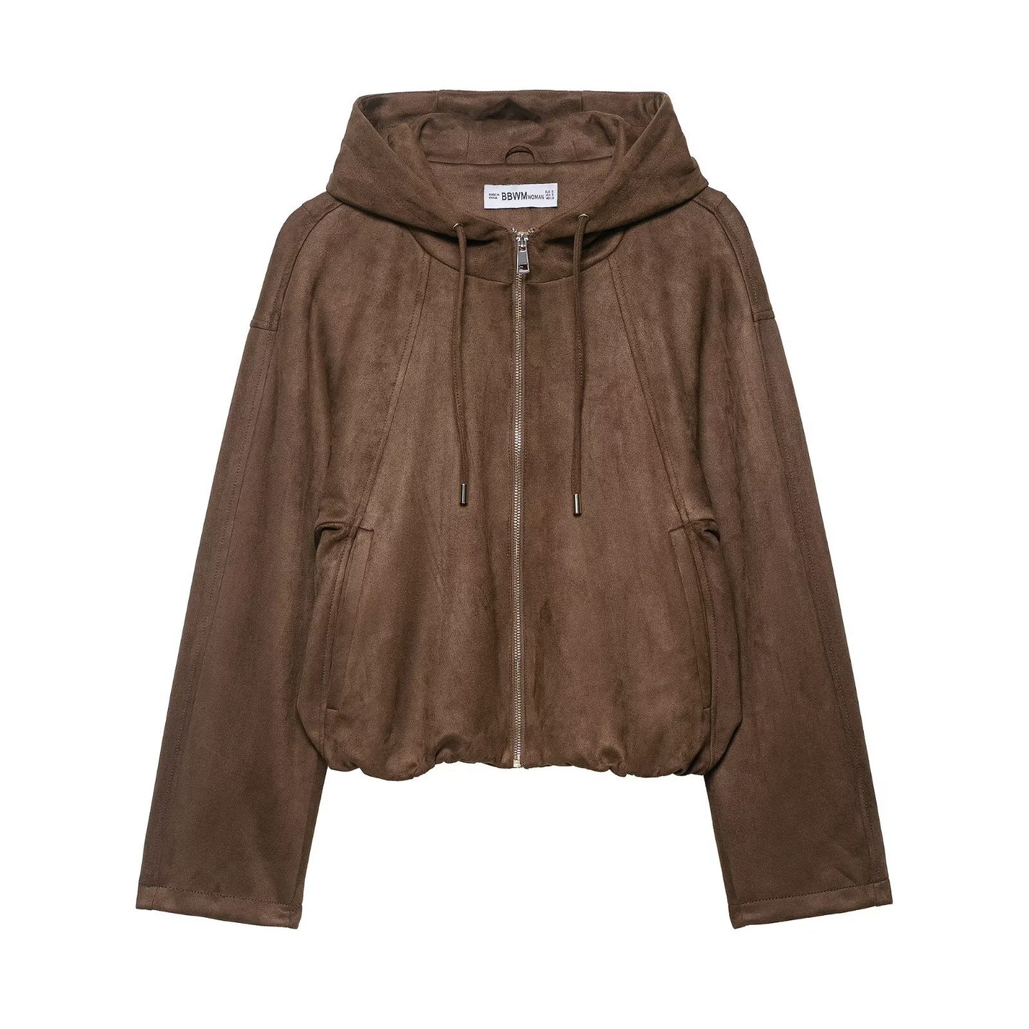 Loose Hooded Faux Velvet Short Jacket for Women Brown eprolo