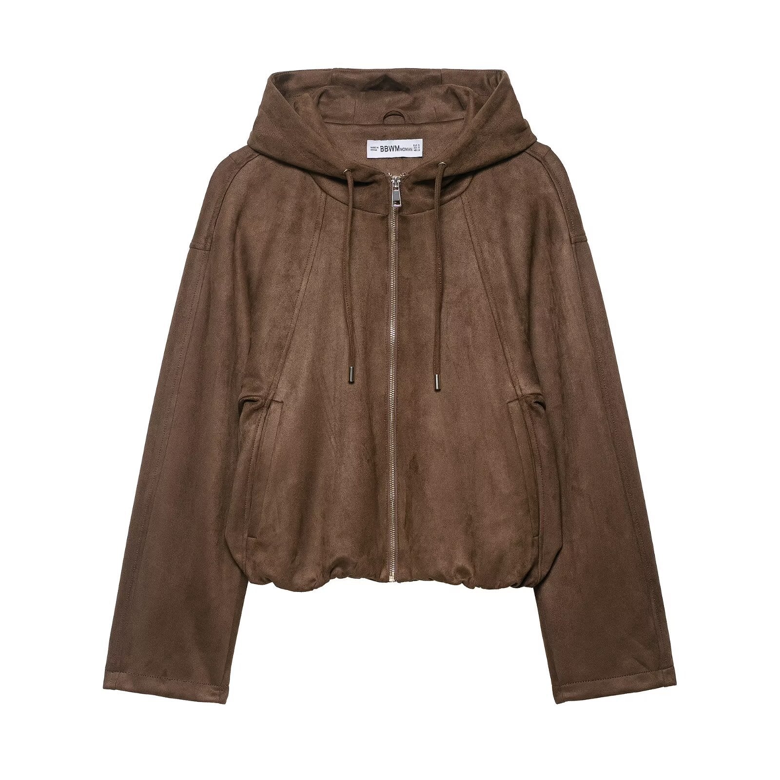 Loose Hooded Faux Velvet Short Jacket for Women Brown eprolo