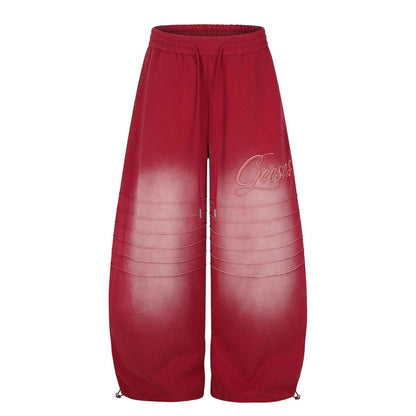 Gradient Distressed Pleated Letter Drawstring Wide Leg Sweatpants For Women | MuddyStock Originals Red