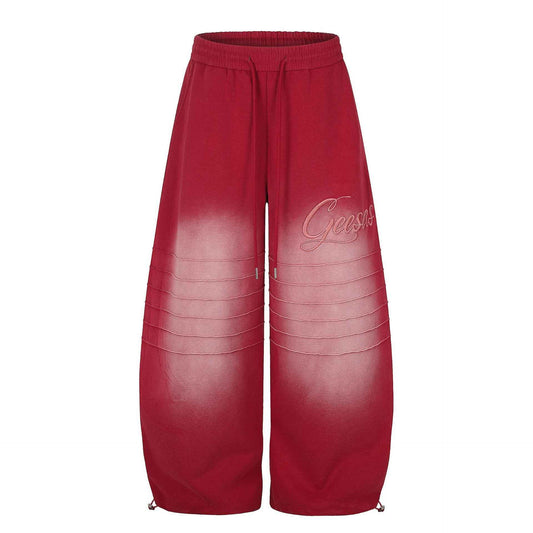 Gradient Distressed Pleated Letter Drawstring Wide Leg Sweatpants For Women | MuddyStock Originals Red