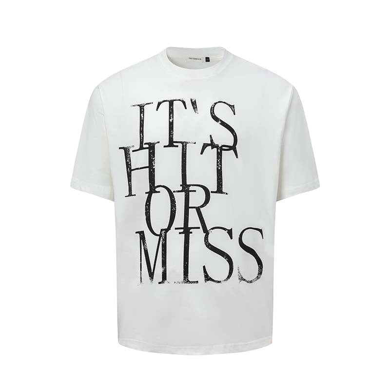 Men's American-style Letter Printed Round Neck T-shirt White