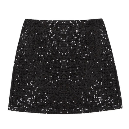 A-line Small Shiny Skirt For Women Black All Products