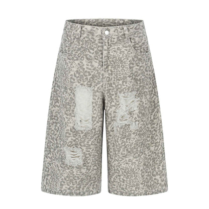 Leopard Print Distressed Denim Shorts For Women | MuddyStock Originals Apricot