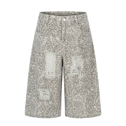Leopard Print Distressed Denim Shorts For Women | MuddyStock Originals Apricot