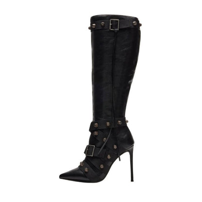 Metal Leathern Pointed Stiletto High Heel Boot For Women
