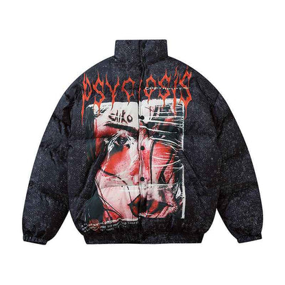West Coast European and American street characters padded jacket for men Black