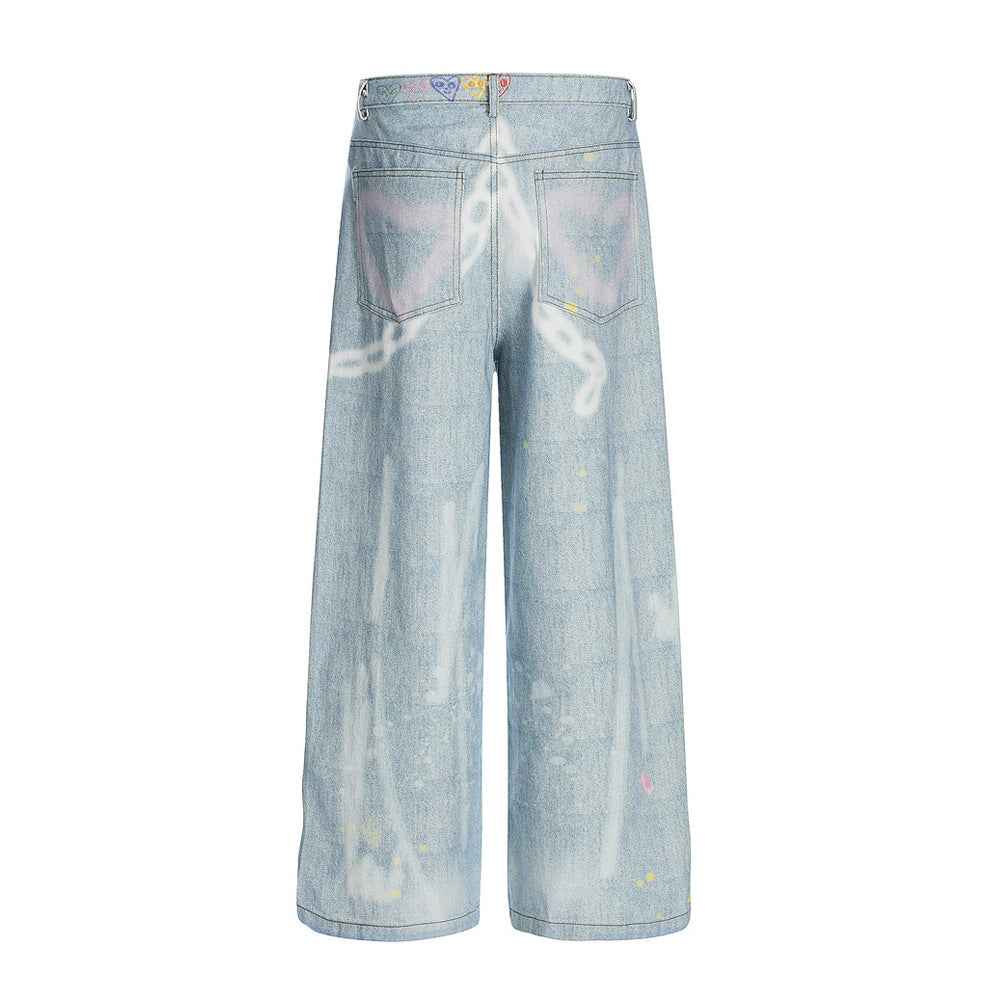 Graffiti printed wide leg jeans for men | MuddyStock Originals