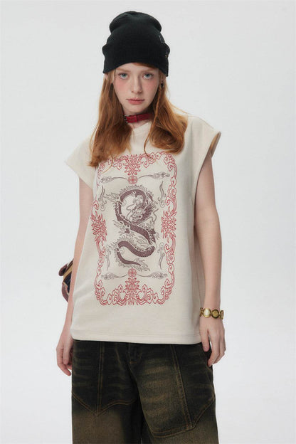 Dragon Pattern Printed Vest Women's Top MuddyStock