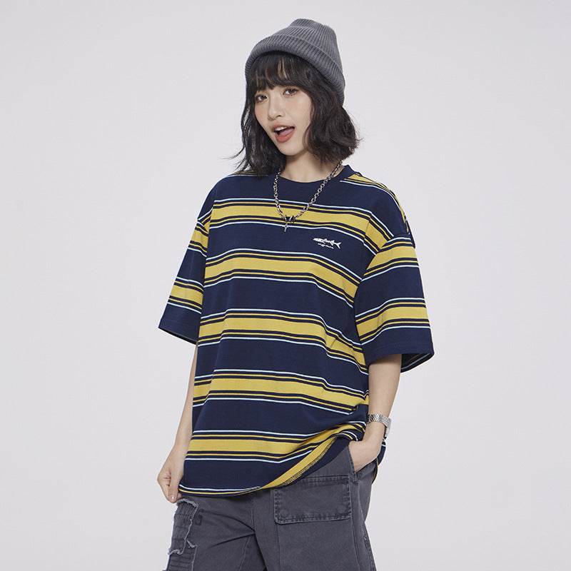 Fashion Personality Striped Short-sleeved T-shirt For Men And Women MuddyStock