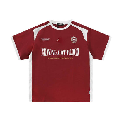 Color Contrast Patchwork Sports T-shirt For Men Red MuddyStock