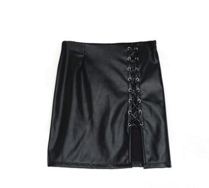Black Lace Up PU Leather Skirt For Women All Products
