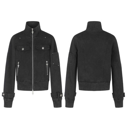 Dark Cargo Crop Jacket with Cross Multi-Pocket Detail For Women | MuddyStock Originals