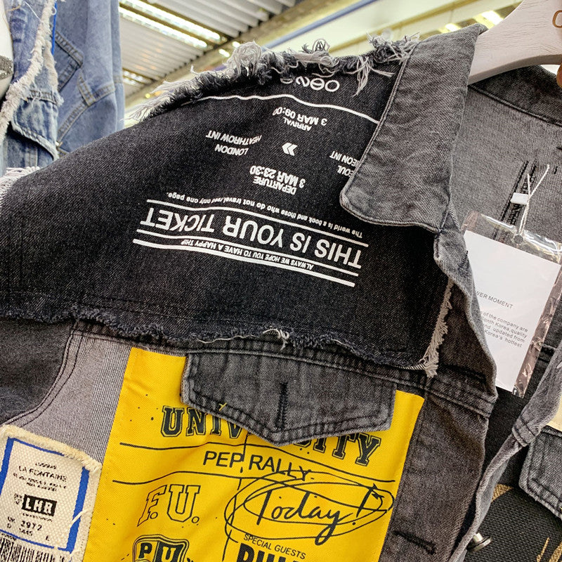 Patchwork denim jacket for men and women MuddyStock null