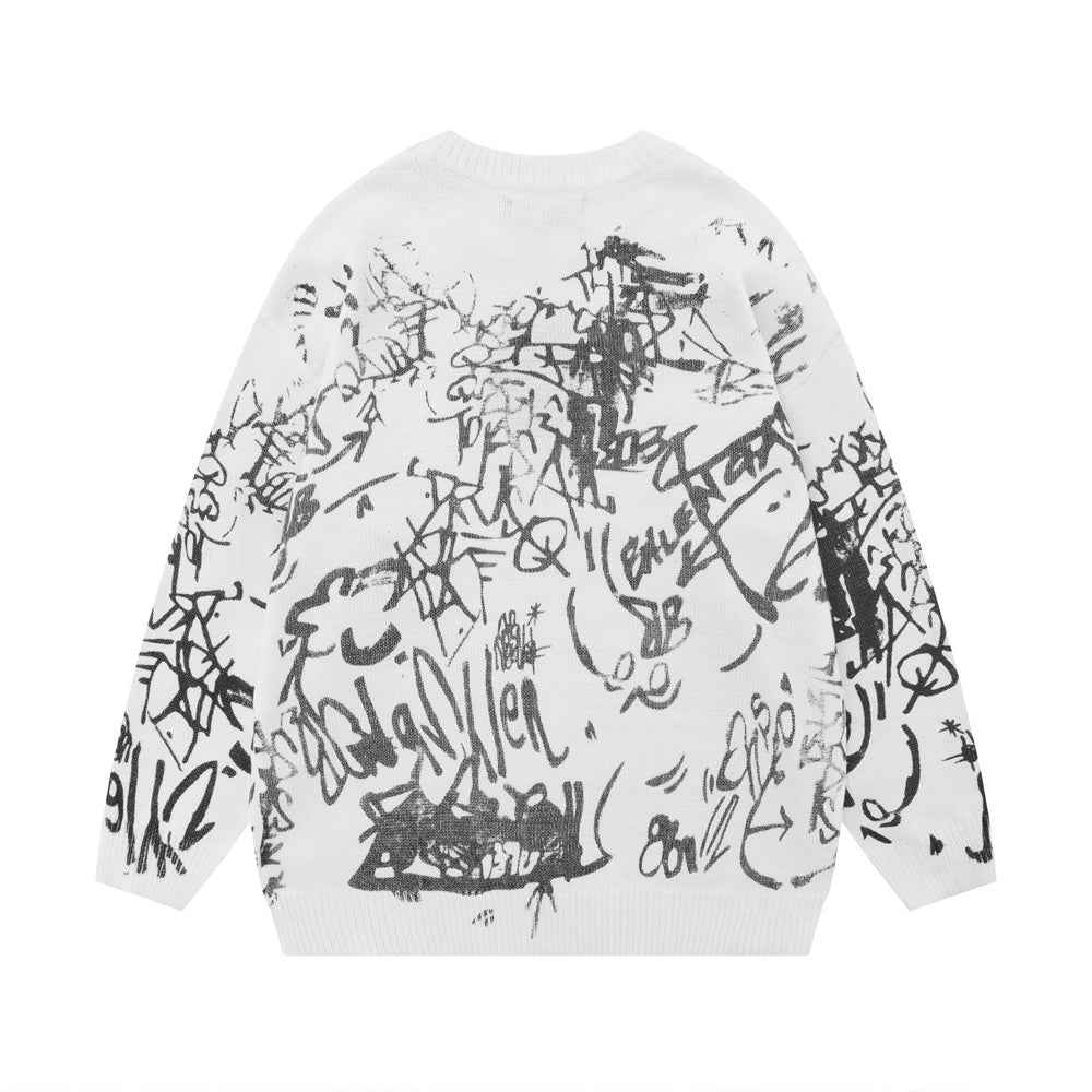 Men's Graffiti Printed Round Neck Sweater MuddyStock null