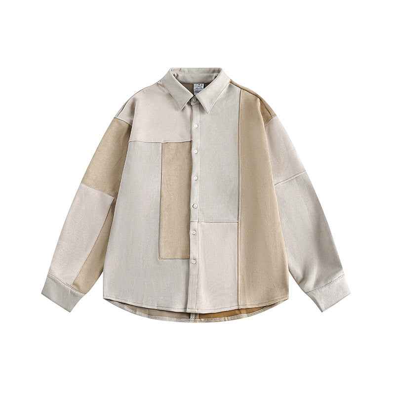 Irregular Patchwork Long Sleeve Shirt For Men And Women Apricot