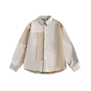 Irregular Patchwork Long Sleeve Shirt For Men And Women Apricot