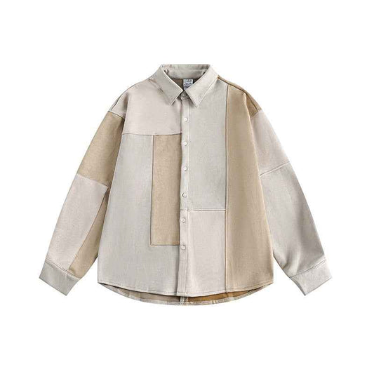 Irregular Patchwork Long Sleeve Shirt For Men And Women Apricot