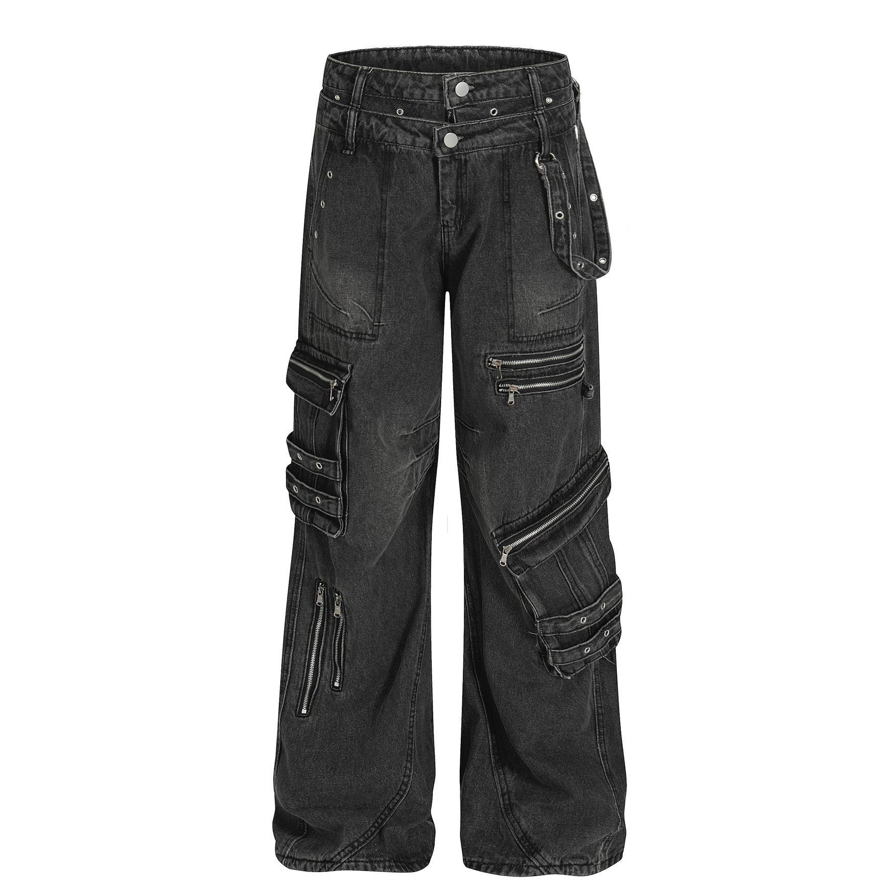 Retro design heavy-duty multi pocket denim work pants for women | MuddyStock Originals Black