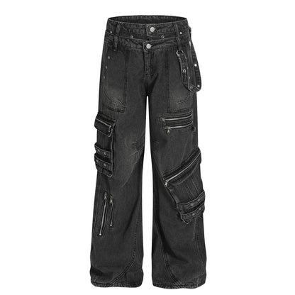 Retro design heavy-duty multi pocket denim work pants for women | MuddyStock Originals Black