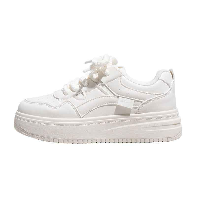 Splicing color blocking simple thick soled shoes for women Beige White (Non-fleece)