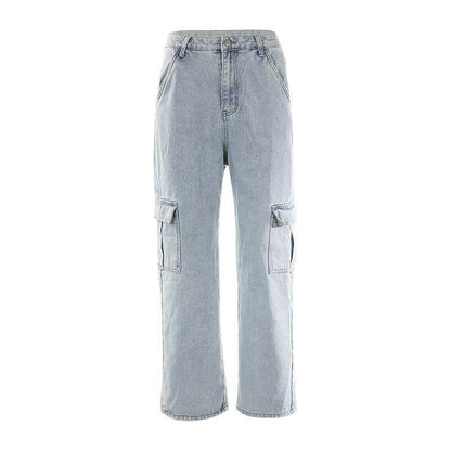Straight trousers with high waist pockets Light blue MuddyStock