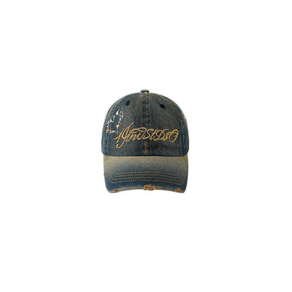 Denim Retro Sunshade Embroidered Hot Diamond Baseball Cap Blue F MuddyStock
