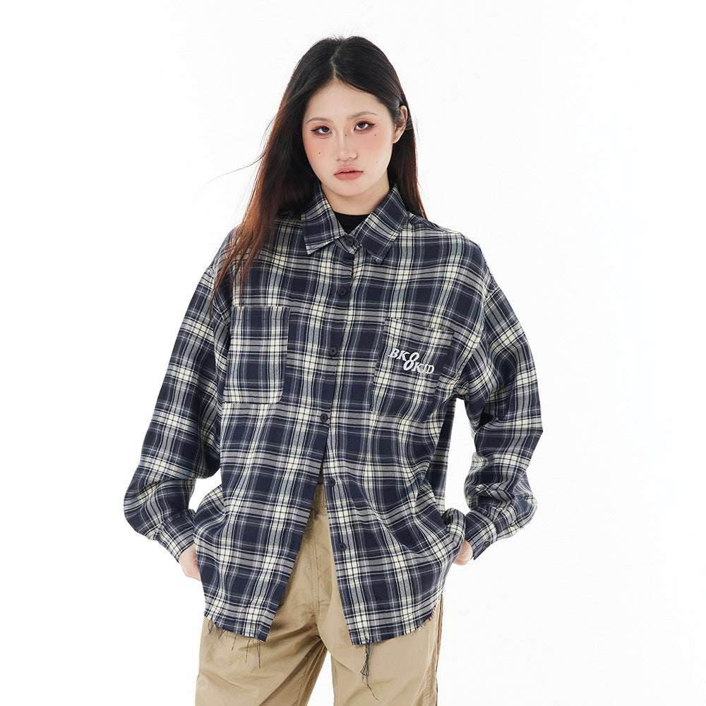 Loose Plaid Long Sleeve Shirt For Women MuddyStock