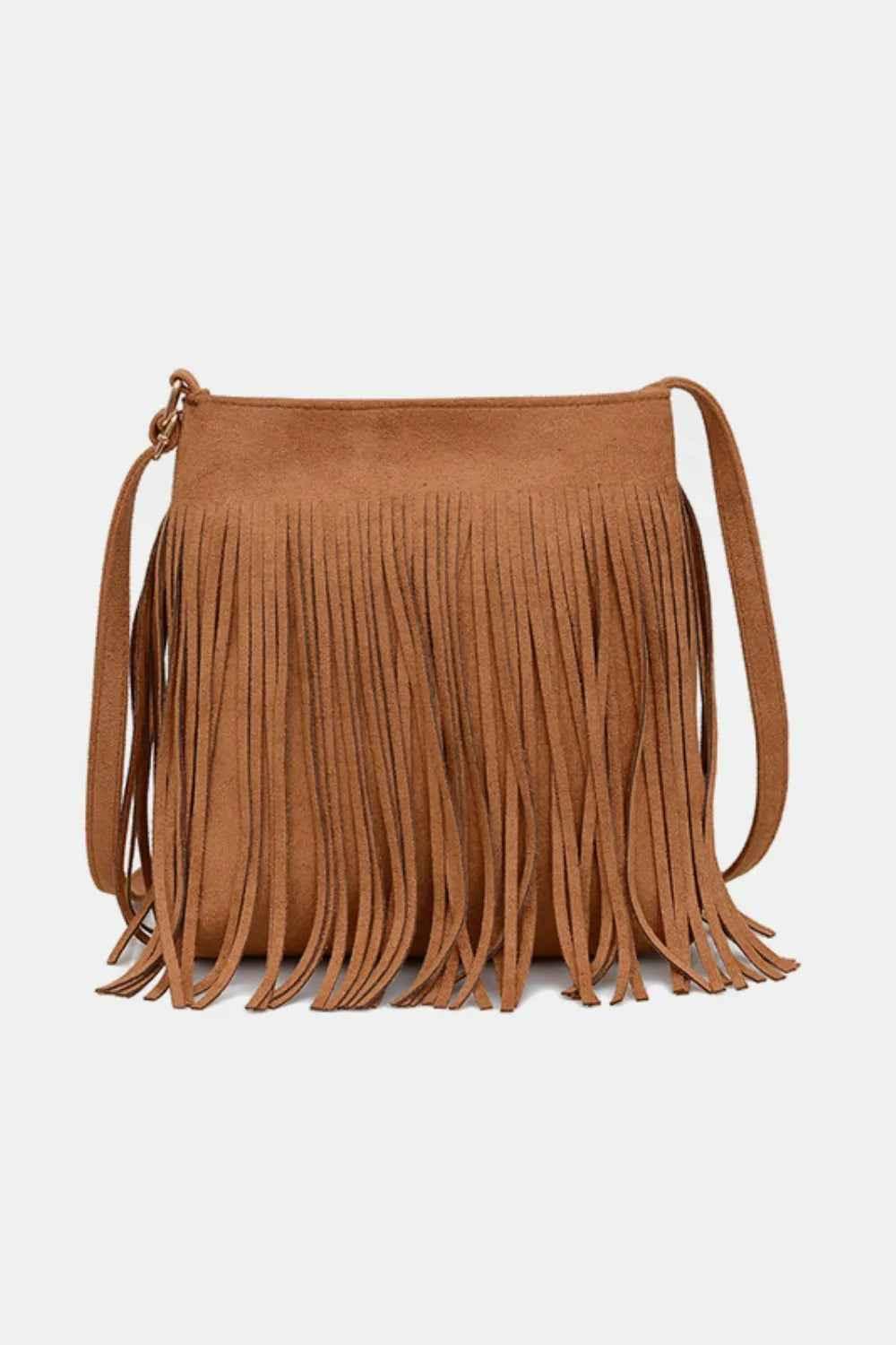 Suede Fringe Shoulder Bag Caramel One Size