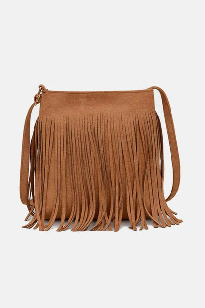 Suede Fringe Shoulder Bag Caramel One Size