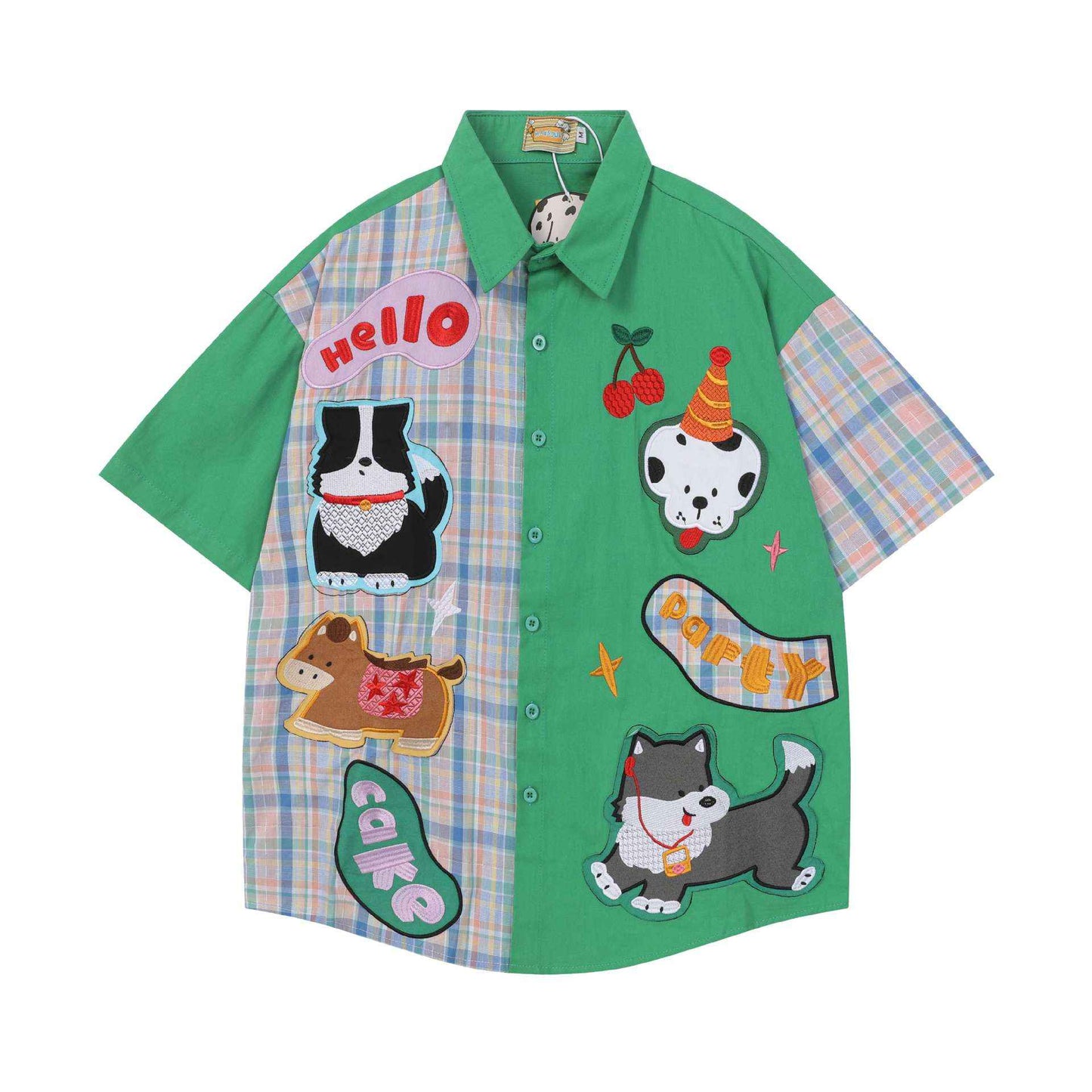 Color blocked dog design short sleeved shirt for women | MuddyStock Originals