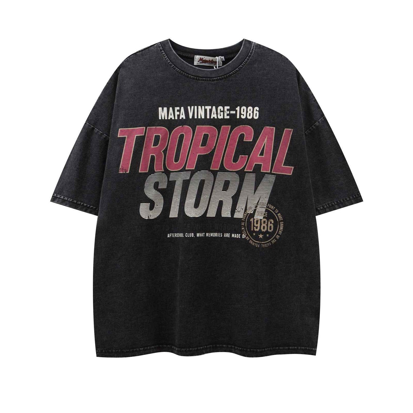 Retro Washed Letter Print Short Sleeve T-Shirt For Men | MuddyStock Originals Black MuddyStock