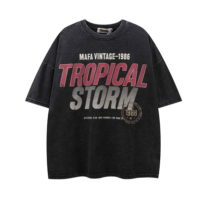 Retro Washed Letter Print Short Sleeve T-Shirt For Men | MuddyStock Originals Black MuddyStock