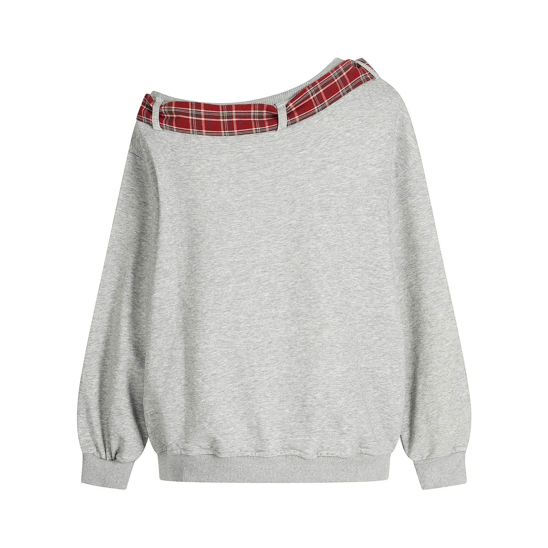 Slanted shoulder red checkered bow tied Sweatshirt For Women | MuddyStock Originals MuddyStock