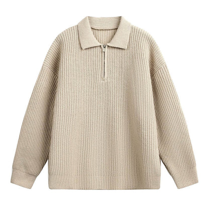Half zip lapel sweater for men | MuddyStock Originals Milk Tea Apricot MuddyStock